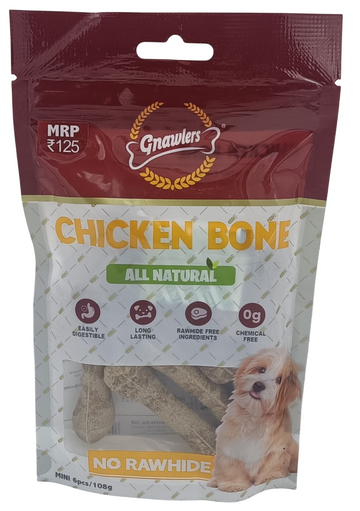 Gnawlers All Natural No Rawhide Chicken Mini Bone For Dog -  3 Inch
